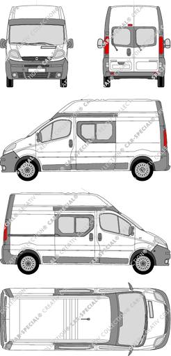 Opel Vivaro, van/transporter, L2H2, rear window, double cab, Rear Wing Doors, 1 Sliding Door (2003)