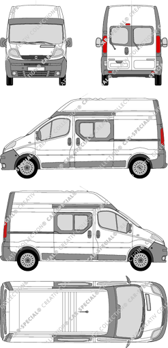 Opel Vivaro, van/transporter, L2H2, rear window, double cab, Rear Wing Doors, 2 Sliding Doors (2003)