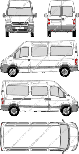 Opel Movano Combi, microbús, H2/L2, Rear Wing Doors, 1 Sliding Door (2004)