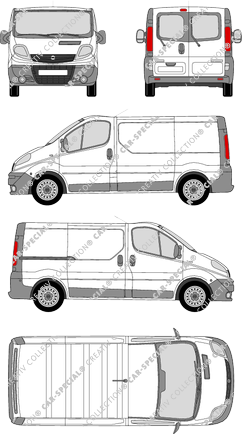 Opel Vivaro, van/transporter, L1H1, rear window, Rear Wing Doors, 1 Sliding Door (2006)
