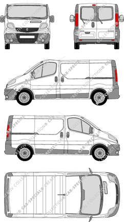 Opel Vivaro, van/transporter, L1H1, rear window, Rear Wing Doors, 2 Sliding Doors (2006)