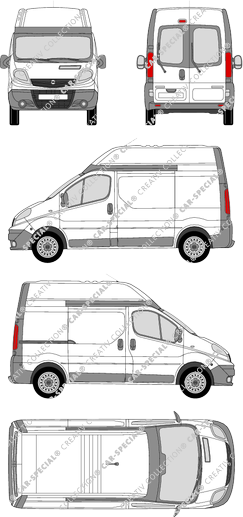 Opel Vivaro, van/transporter, L1H2, rear window, Rear Wing Doors, 1 Sliding Door (2006)