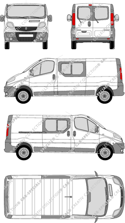 Opel Vivaro, van/transporter, L2H1, rear window, double cab, Rear Wing Doors, 1 Sliding Door (2006)