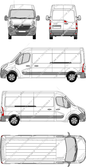 Opel Movano, FWD, furgone, L3H2, Rear Wing Doors, 2 Sliding Doors (2010)