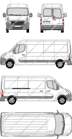 Opel Movano, FWD, van/transporter, L3H2, rear window, Rear Wing Doors, 1 Sliding Door (2010)