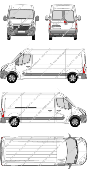 Opel Movano, FWD, furgón, L3H2, ventana de parte trasera, Rear Wing Doors, 1 Sliding Door (2010)