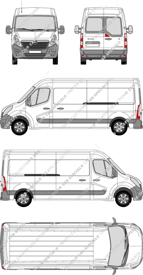 Opel Movano, FWD, van/transporter, L3H2, rear window, Rear Wing Doors, 2 Sliding Doors (2010)