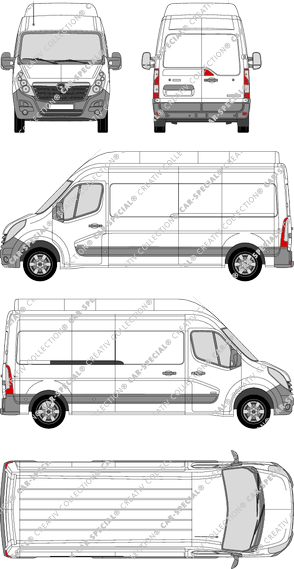 Opel Movano, FWD, furgón, L3H3, Rear Wing Doors, 1 Sliding Door (2010)