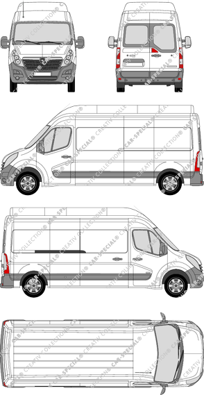 Opel Movano, FWD, furgón, L3H3, ventana de parte trasera, Rear Wing Doors, 1 Sliding Door (2010)