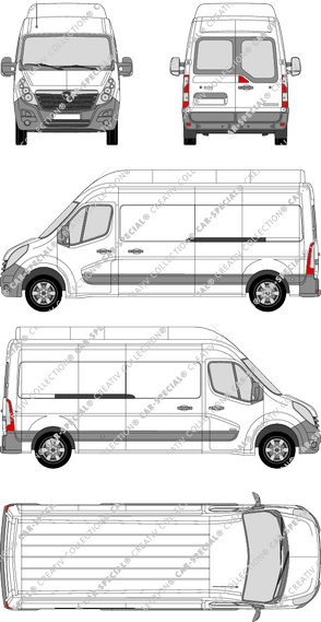 Opel Movano, FWD, van/transporter, L3H3, rear window, Rear Wing Doors, 2 Sliding Doors (2010)
