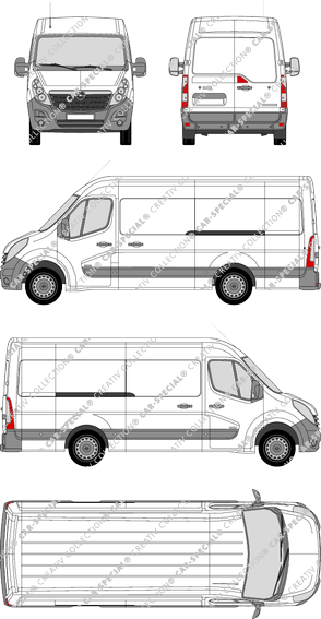 Opel Movano, RWD, furgone, L3H2, Rear Wing Doors, 2 Sliding Doors (2010)