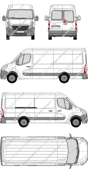 Opel Movano, RWD, van/transporter, L3H2, rear window, Rear Wing Doors, 1 Sliding Door (2010)