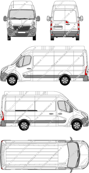 Opel Movano, RWD, furgón, L3H3, Rear Wing Doors, 1 Sliding Door (2010)