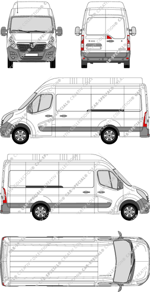 Opel Movano, RWD, furgón, L3H3, Rear Wing Doors, 2 Sliding Doors (2010)