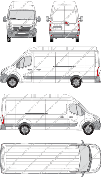 Opel Movano, RWD, furgón, L4H3, Rear Wing Doors, 2 Sliding Doors (2010)