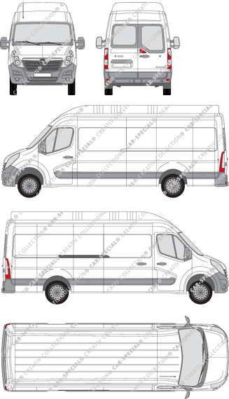 Opel Movano, RWD, furgón, L4H3, ventana de parte trasera, Rear Wing Doors, 1 Sliding Door (2010)