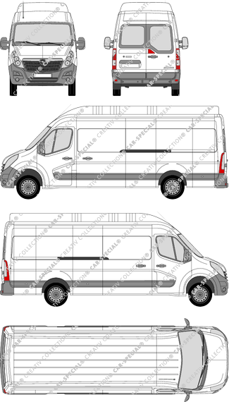 Opel Movano, RWD, furgón, L4H3, ventana de parte trasera, Rear Wing Doors, 2 Sliding Doors (2010)