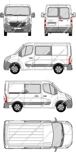 Opel Movano, FWD, van/transporter, L1H1, rear window, double cab, Rear Wing Doors, 1 Sliding Door (2010)