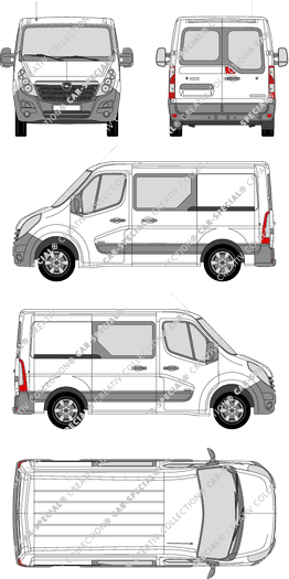 Opel Movano, FWD, van/transporter, L1H1, rear window, double cab, Rear Wing Doors, 2 Sliding Doors (2010)