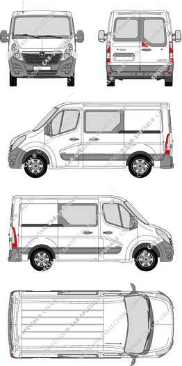 Opel Movano, FWD, fourgon, L1H1, Heck verglast, double cabine, Rear Wing Doors, 2 Sliding Doors (2010)