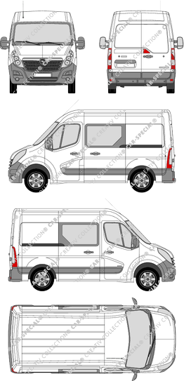 Opel Movano, FWD, furgón, L1H2, cabina doble, Rear Wing Doors, 2 Sliding Doors (2010)