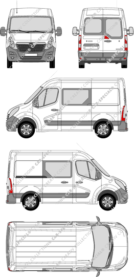 Opel Movano, FWD, van/transporter, L1H2, rear window, double cab, Rear Wing Doors, 1 Sliding Door (2010)
