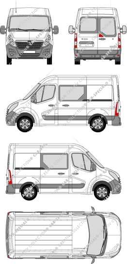 Opel Movano, FWD, furgón, L1H2, ventana de parte trasera, cabina doble, Rear Wing Doors, 2 Sliding Doors (2010)