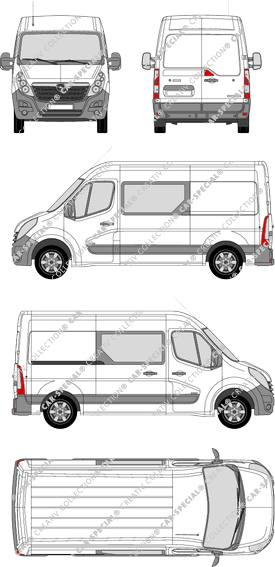 Opel Movano, FWD, furgón, L2H2, cabina doble, Rear Wing Doors, 1 Sliding Door (2010)
