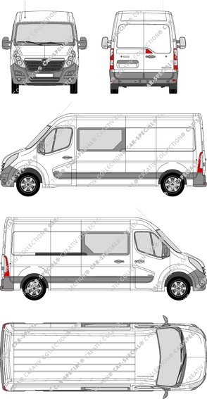 Opel Movano, FWD, furgón, L3H2, cabina doble, Rear Wing Doors, 1 Sliding Door (2010)