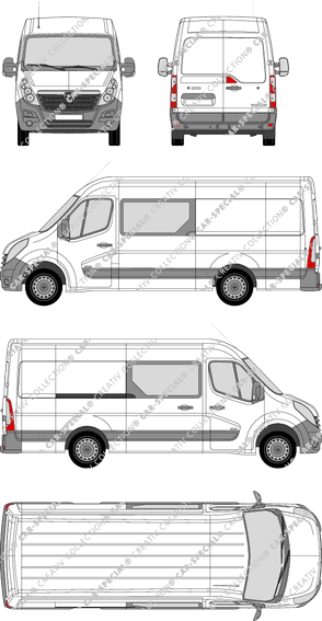 Opel Movano, RWD, van/transporter, L3H2, double cab, Rear Wing Doors, 1 Sliding Door (2010)