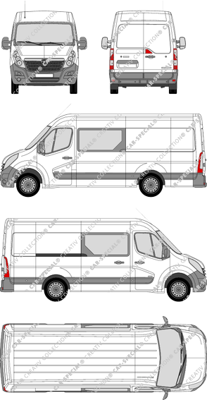 Opel Movano, RWD, fourgon, L3H2, double cabine, Rear Wing Doors, 1 Sliding Door (2010)