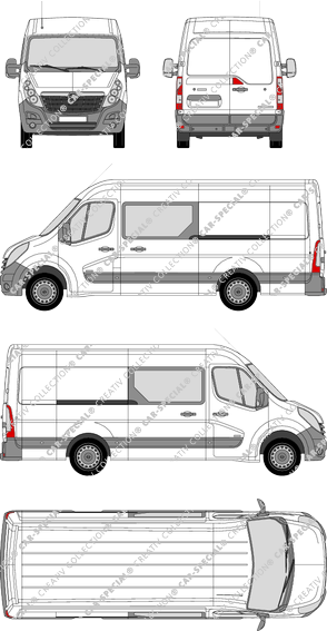 Opel Movano, RWD, Kastenwagen, L3H2, Doppelkabine, Rear Wing Doors, 2 Sliding Doors (2010)