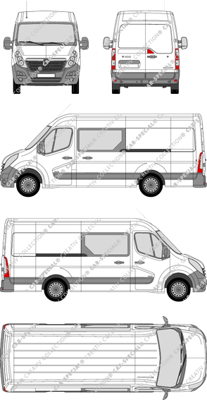 Opel Movano, RWD, fourgon, L3H2, double cabine, Rear Wing Doors, 2 Sliding Doors (2010)