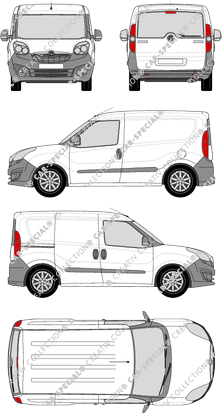 Opel Combo, furgone, L1H1, vitre arrière, Rear Flap, 1 Sliding Door (2012)