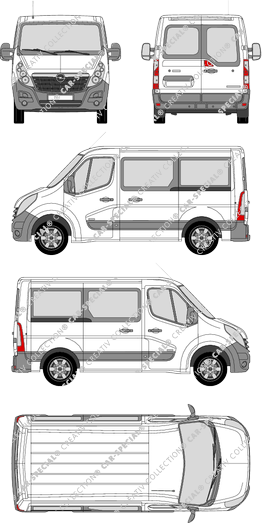 Opel Movano Combi, camionnette, L1H1, Rear Wing Doors, 2 Sliding Doors (2012)