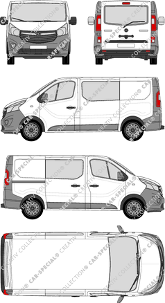 Opel Vivaro, furgón, L1H1, ventana de parte trasera, cabina doble, Rear Flap, 1 Sliding Door (2014)