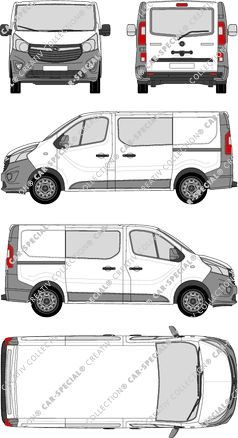 Opel Vivaro, furgón, L1H1, ventana de parte trasera, cabina doble, Rear Flap, 2 Sliding Doors (2014)