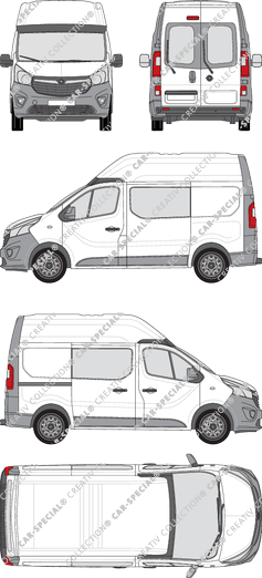 Opel Vivaro, van/transporter, L1H2, rear window, double cab, Rear Wing Doors, 1 Sliding Door (2014)