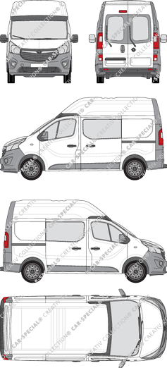 Opel Vivaro, furgone, L1H2, vitre arrière, Doppelkabine, Rear Wing Doors, 2 Sliding Doors (2014)