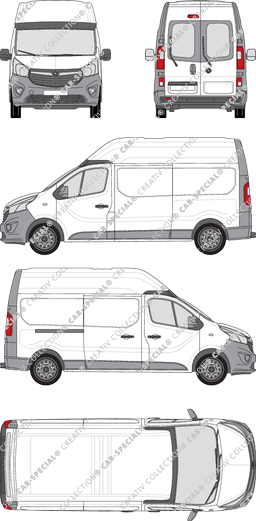 Opel Vivaro, van/transporter, L2H2, rear window, Rear Wing Doors, 1 Sliding Door (2014)