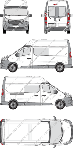 Opel Vivaro, van/transporter, L2H2, rear window, double cab, Rear Wing Doors, 1 Sliding Door (2014)