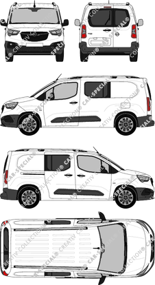 Opel Combo Cargo, Cargo, XL, furgone, vitre arrière, Doppelkabine, Rear Wing Doors, 1 Sliding Door (2018)