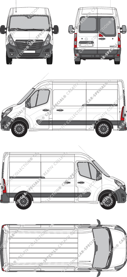 Opel Movano Cargo, FWD, van/transporter, L2H2, rear window, Rear Wing Doors, 2 Sliding Doors (2019)