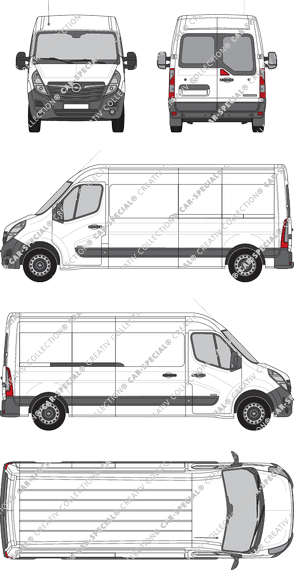 Opel Movano Cargo, FWD, van/transporter, L3H2, rear window, Rear Wing Doors, 1 Sliding Door (2019)
