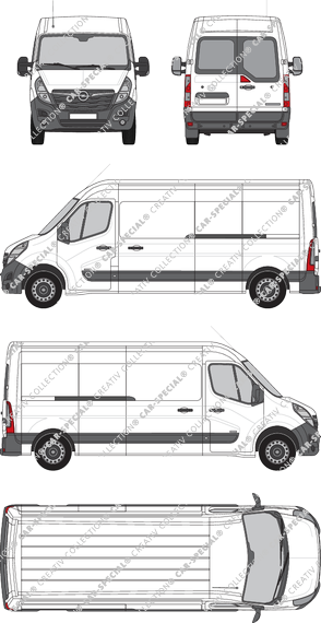 Opel Movano Cargo, FWD, van/transporter, L3H2, rear window, Rear Wing Doors, 2 Sliding Doors (2019)