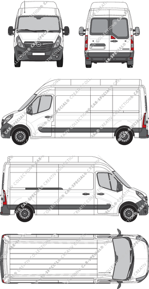 Opel Movano Cargo, FWD, van/transporter, L3H3, rear window, Rear Wing Doors, 1 Sliding Door (2019)