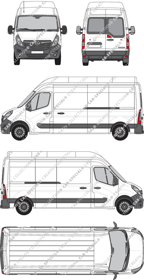 Opel Movano Cargo, FWD, van/transporter, L3H3, rear window, Rear Wing Doors, 2 Sliding Doors (2019)