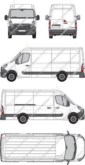 Opel Movano Cargo, RWD, furgone, L3H2, Rear Wing Doors, 1 Sliding Door (2019)