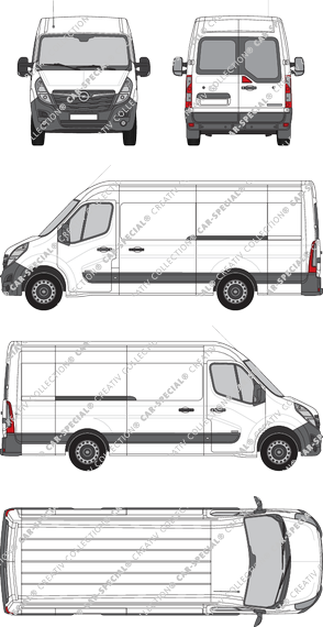 Opel Movano Cargo, RWD, van/transporter, L3H2, rear window, Rear Wing Doors, 2 Sliding Doors (2019)