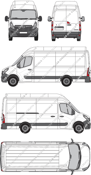 Opel Movano Cargo, RWD, fourgon, L3H3, Rear Wing Doors, 1 Sliding Door (2019)